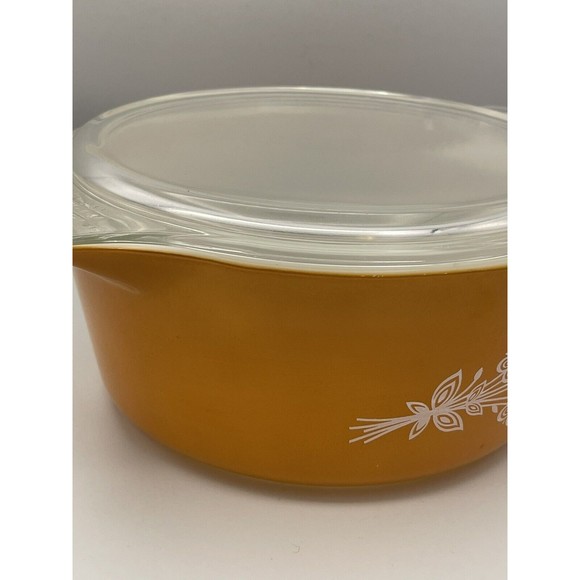 Vintage 70s PYREX 475-B Butterfly Gold 2.5 QT Casserole Dish W/ Glass Lid - Picture 7 of 11